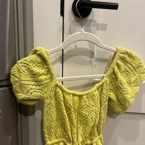 Zara Yellow Knit Puff Sleeve Top